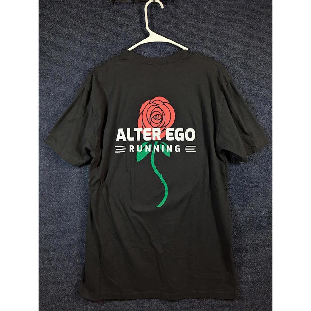 Alter Ego Running Rose Graphic T-Shirt Mens XL Black Red Floral Performance Tee - Picture 3 of 7